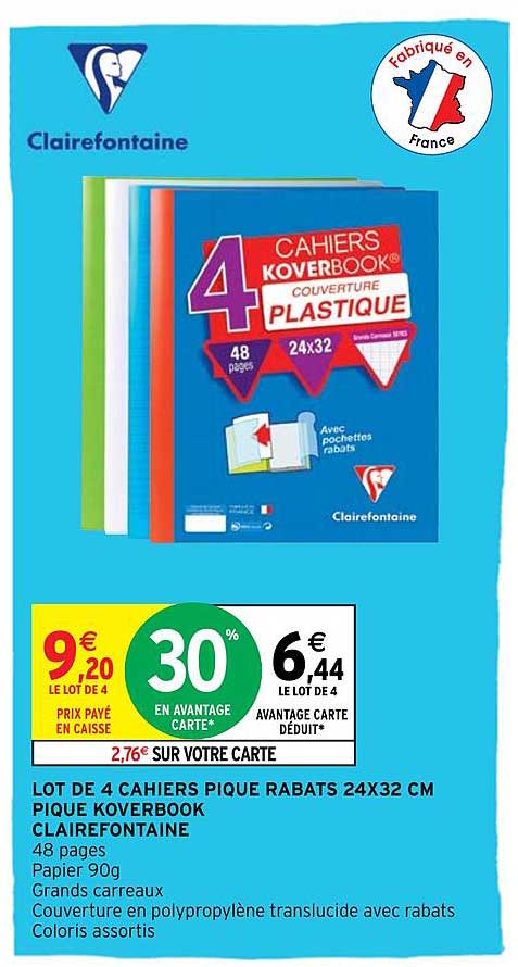 Lot De 4 Cahiers Pique Rabats 24 X 32 Cm Pique Koverbook Clairefontaine