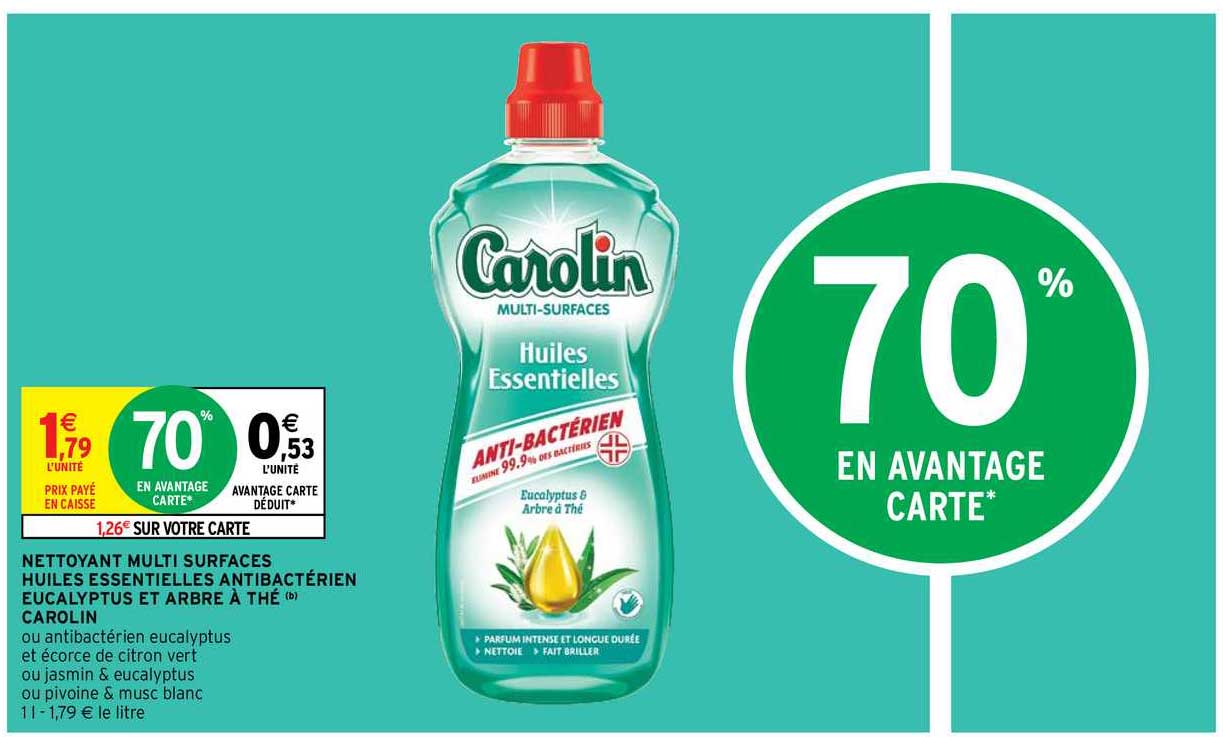 nettoyant multi surfaces huiles essentielles antibactérien eucapyptus et arbré à thé carolin