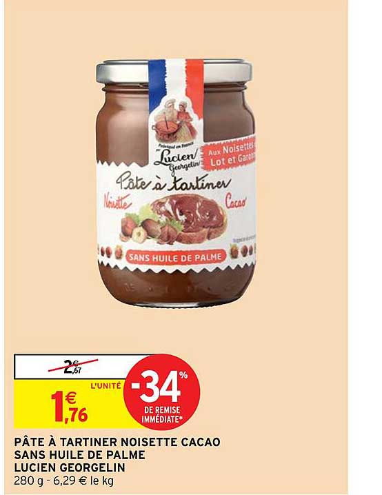 Pâte à Tartiner Noisette Cacao Sans Huile De Palme Lucien Georgelin