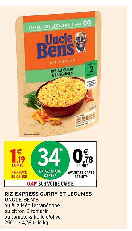 riz express curry et légumes uncle ben's