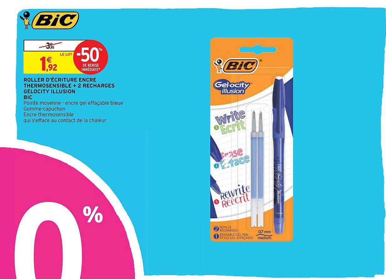 Roller D'écriture Encre Thermosensible + 2 Recharges Gelocity Illusion Bic