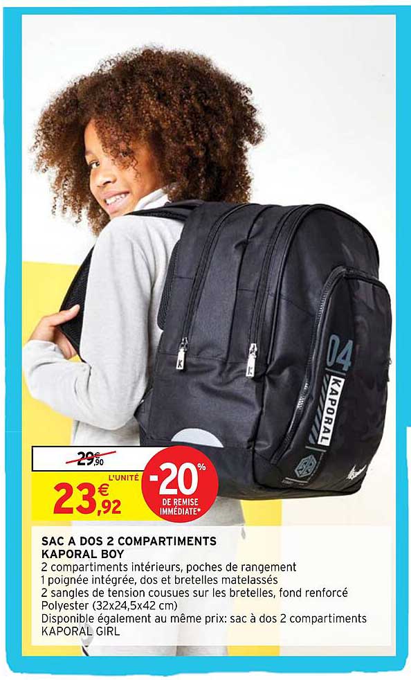 sac à dos 2 compartiments kaporal boy