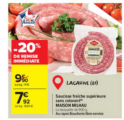 saucisse fraîche supérieure sans colorant maison milhau