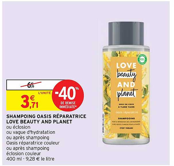 shampoing oasis réparatrice love beauty and planet
