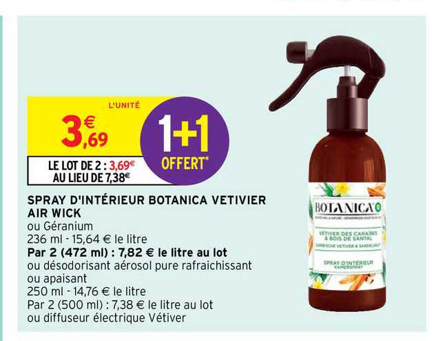 spray d'intérieur botanic vetivier air wick
