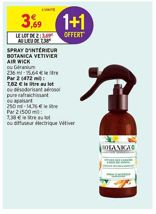 spray d'intérieur botanica vetivier air wick
