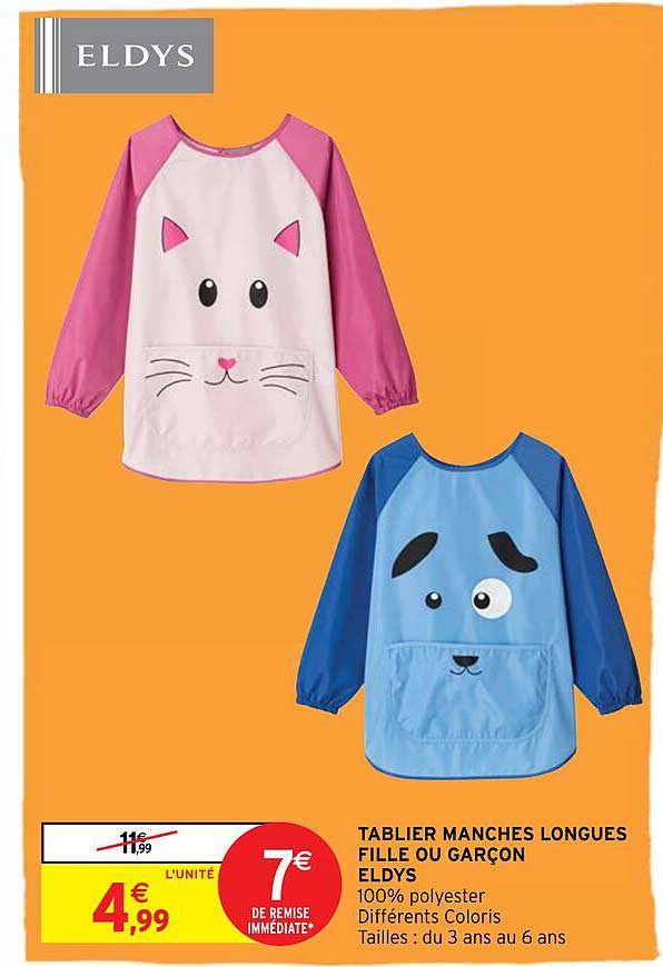 tablier manches longues fille ou garçon eldys
