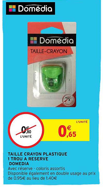 taille crayon plastique 1 trou à réserve domédia