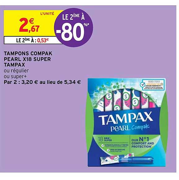 tampons compak pearl x18 super tampax