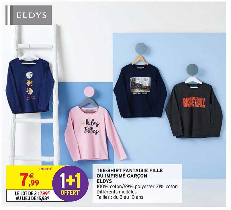 tee-shirt fantaisie fille ou imprimé garçon eldys