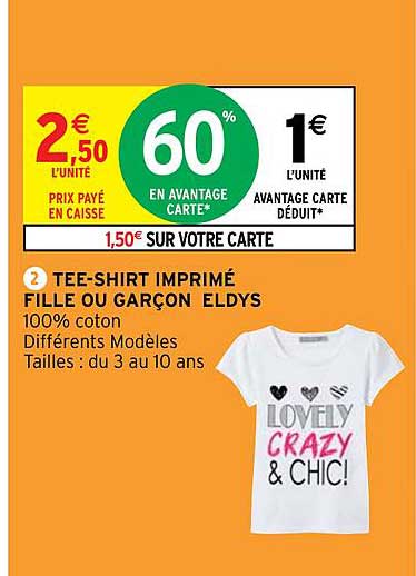 tee-shirt imprimé fille ou garçon eldys
