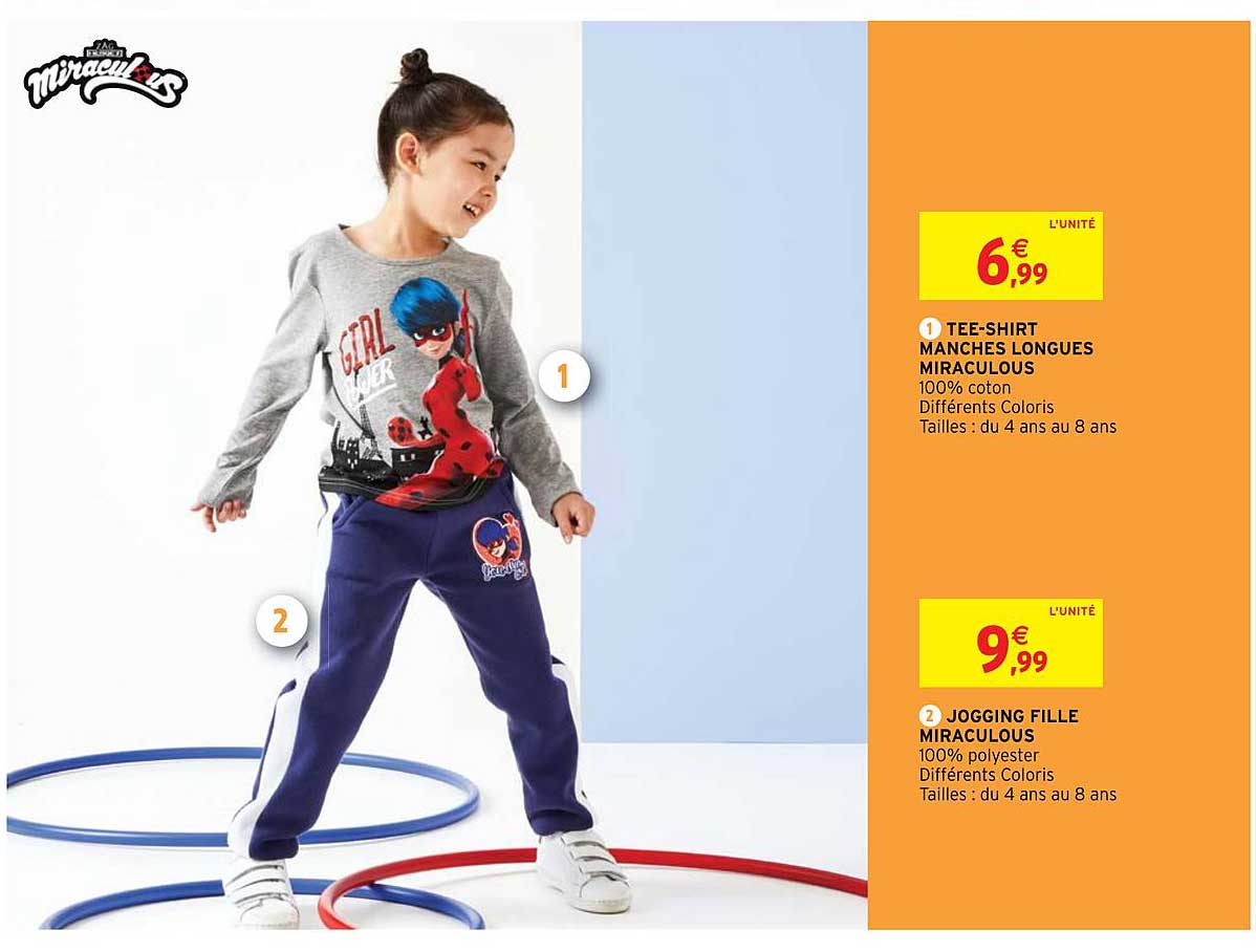 tee-shirt manches longues miraculous, jogging fille miraculous