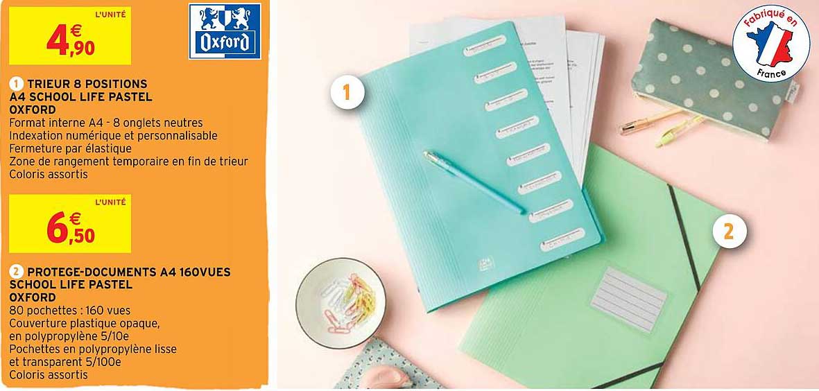 trieur 8 positions a4 school life pastel oxford, protège-documents a4 160 vues school life pastel oxford