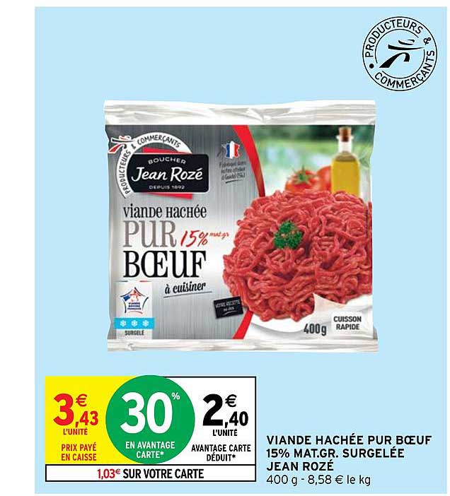 viande hachée pur bœuf 15% mat. gr. surgelée jean rozé