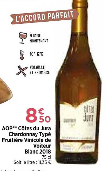 aop côtes u jura chardonnay typé fruitière vinicole de voiteur blanc 2018