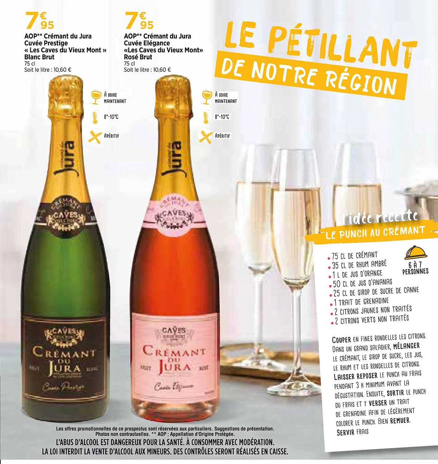 aop crémant du jura cuvée prestige "les caves du vieux mont" blanc brut, aop crémant du jura cuvée élégance "les caves du vieux monts rosé brut