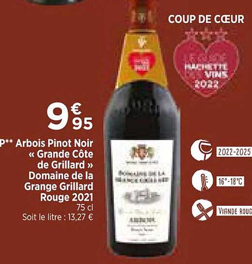 arbois pinot noir «grande côte de grillard» domaine de la grange grillard rouge 2021