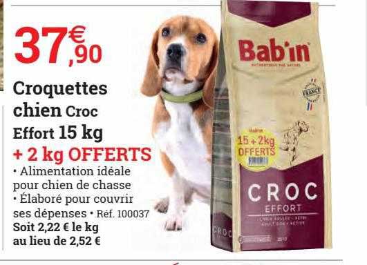 croquettes chien croc effort 15 kg + 2 kg offerts