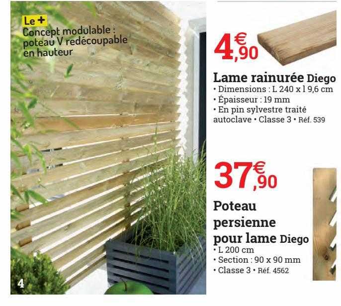 lame rainurée diego, poteau persienne pour lame diego