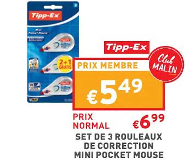 set de 3 rouleaux de correction mini pocket mouse tipp-ex