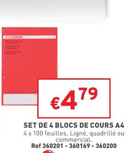 set de 4 blocs de cours a4