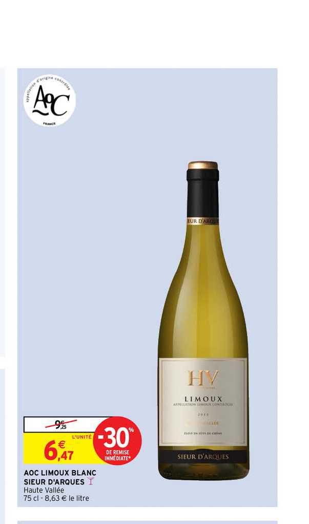 aoc limoux blanc sieur d'arques -30% remise immédiate