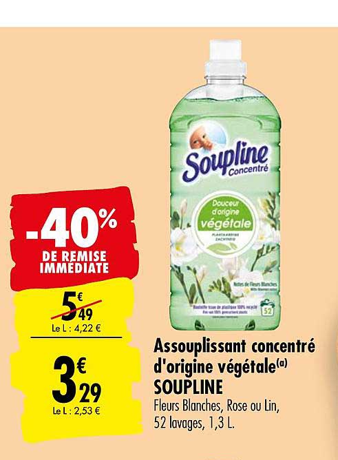 assouplissant concentré d'origine végétale soupline -40% remise immédiate