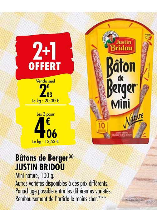 bâtons de berger justin bridou 2+1 offert