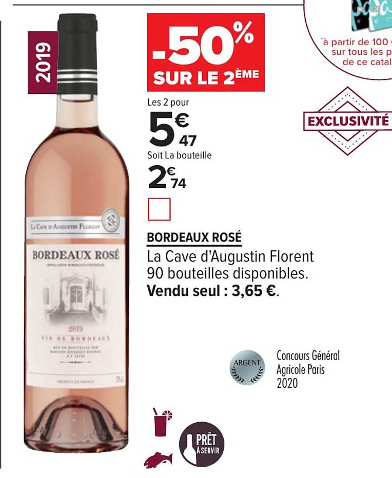 bordeaux rosé la cave d'augustin florent -50% sur le 2ème