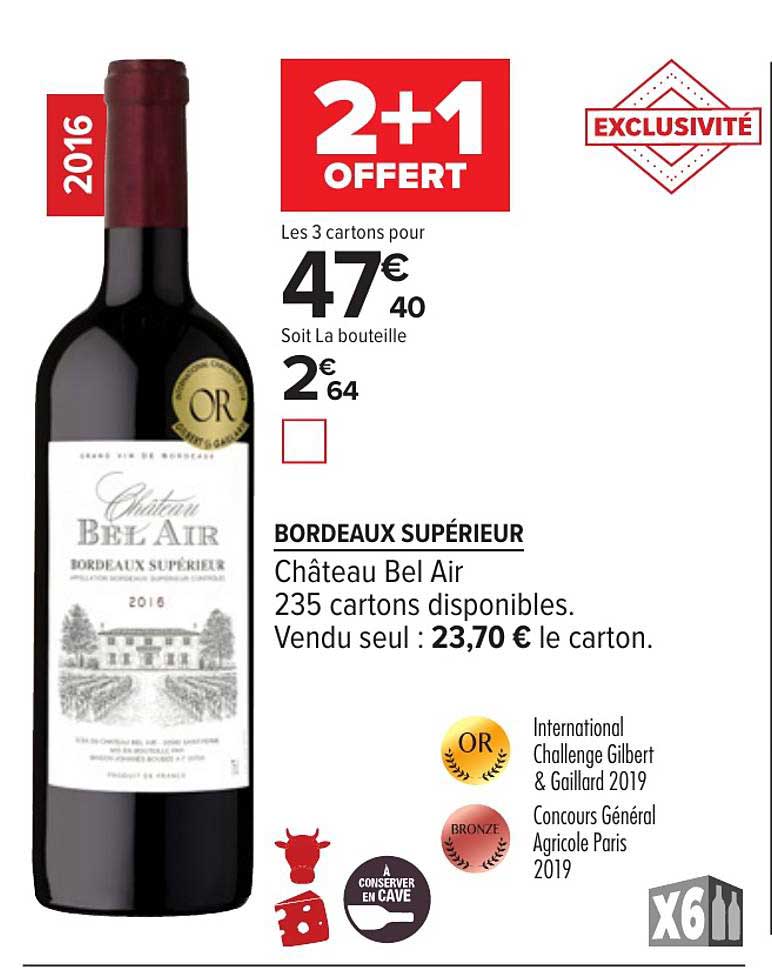 bordeaux supérieur château bel air 2+1 offert