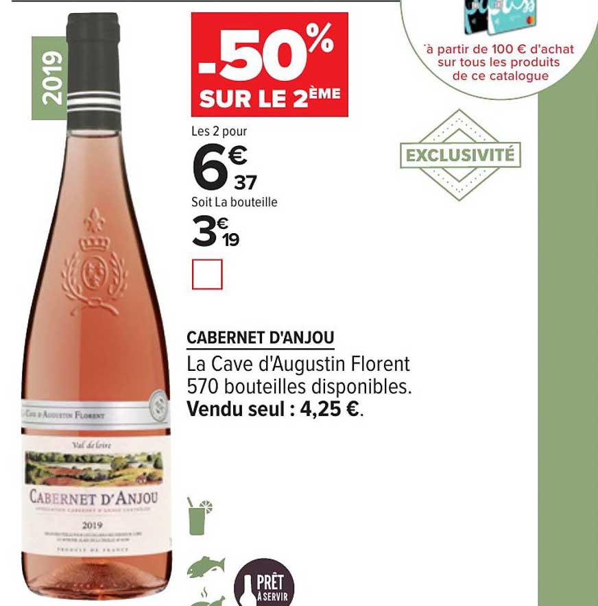 cabernet d'anjou la cave d'augustin florent -50% sur le 2ème