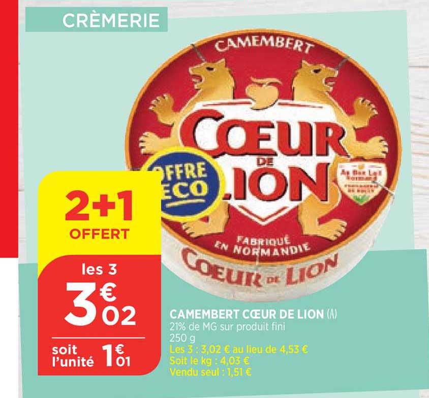 Camembert Coeur De Lion  2+1 Offert