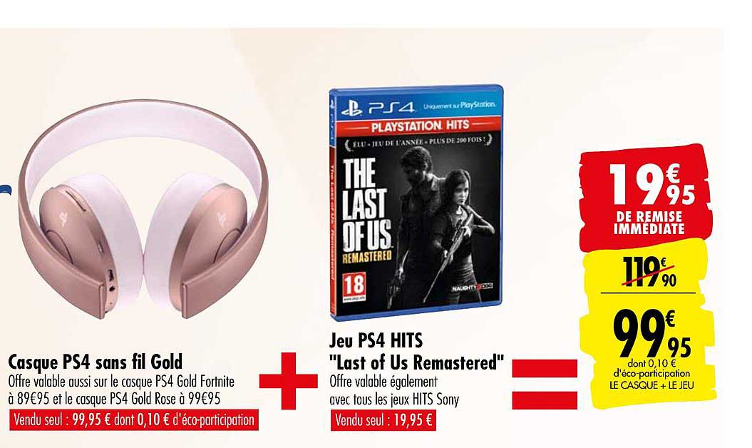casque ps4 sans fil gold jeu ps74 hits last of us remastered
