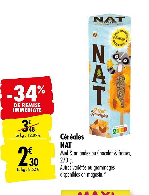 céréales nat -34% remise immédiate