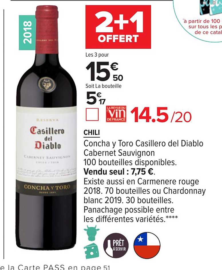 chili concha y toro casillero del diablo cabernet sauvignon 2+1 offert