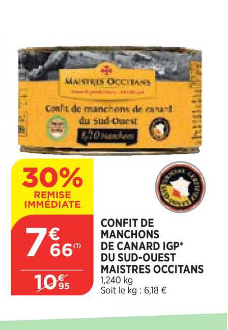 confit de manchons de canard igp du sud ouest maistres occitants 30% remise immédiate
