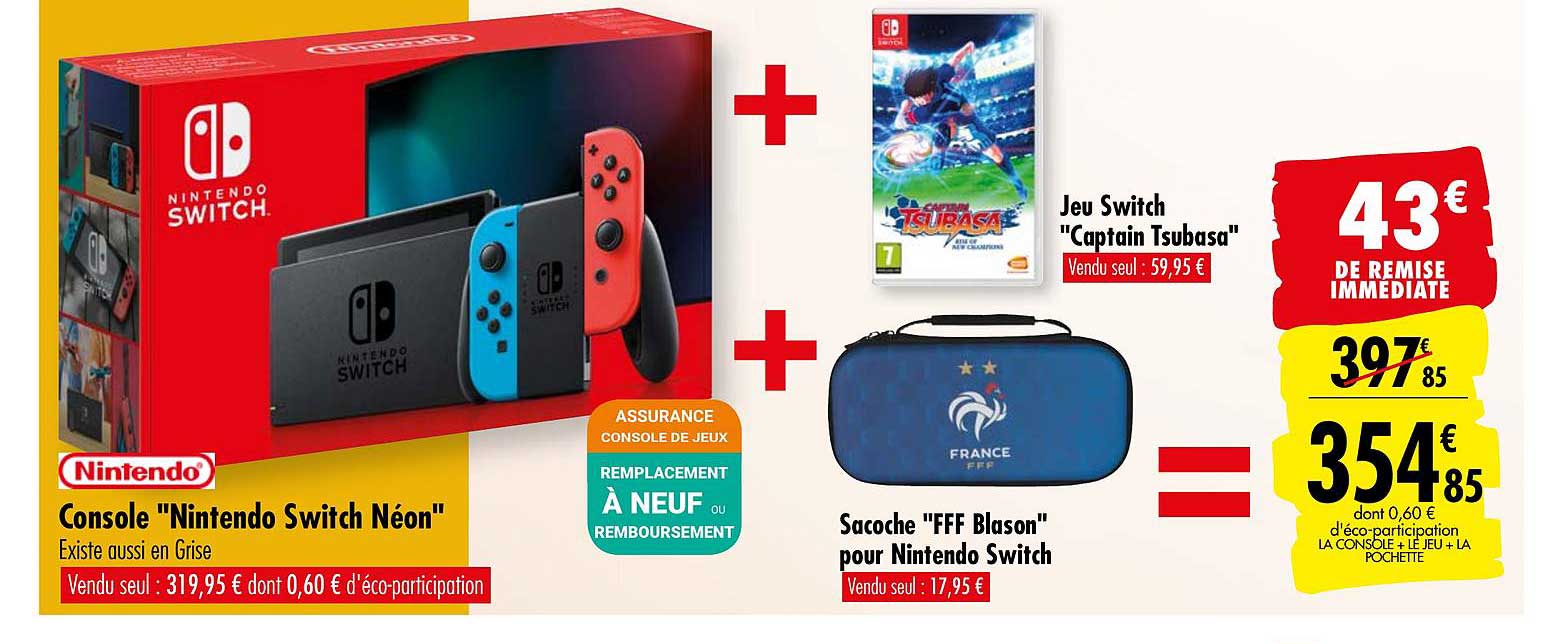 console nintendo swicht néon sacohe fff blason pour nintendo switch