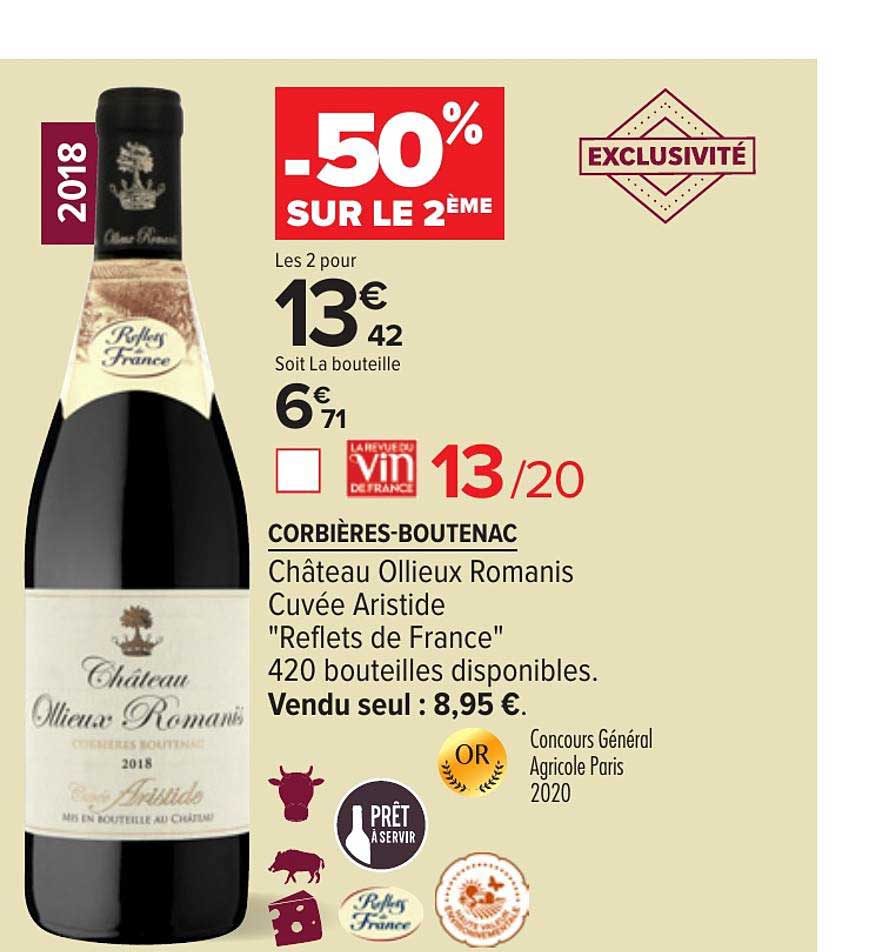 corbières boutenac château ollieux romanis cuvée aristide reflets de france -50% sur le 2ème