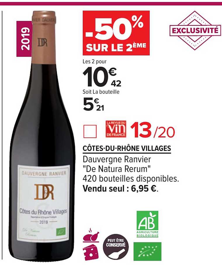 Côtes Du Rhône Villages Dauvergne Ranvier De Natura Rerum -50% Sur Le 2ème