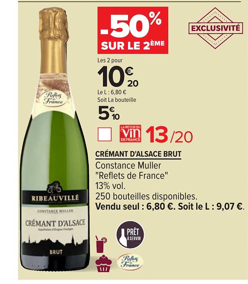 crémant d'alsace brut constance muller reflets de france -50% sur le 2ème