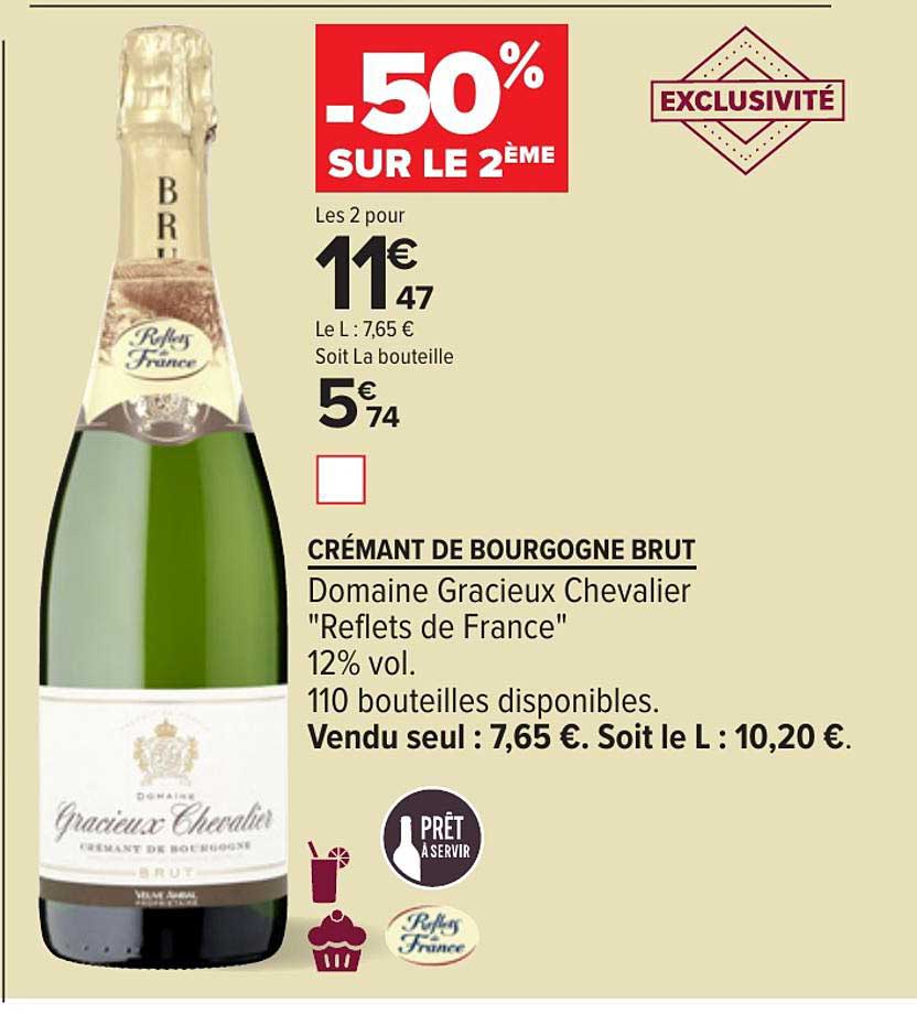 Crémant De Bourgogne Brut Domaine Gracieux Chevalier Reflets De France -50% Sur Le 2ème