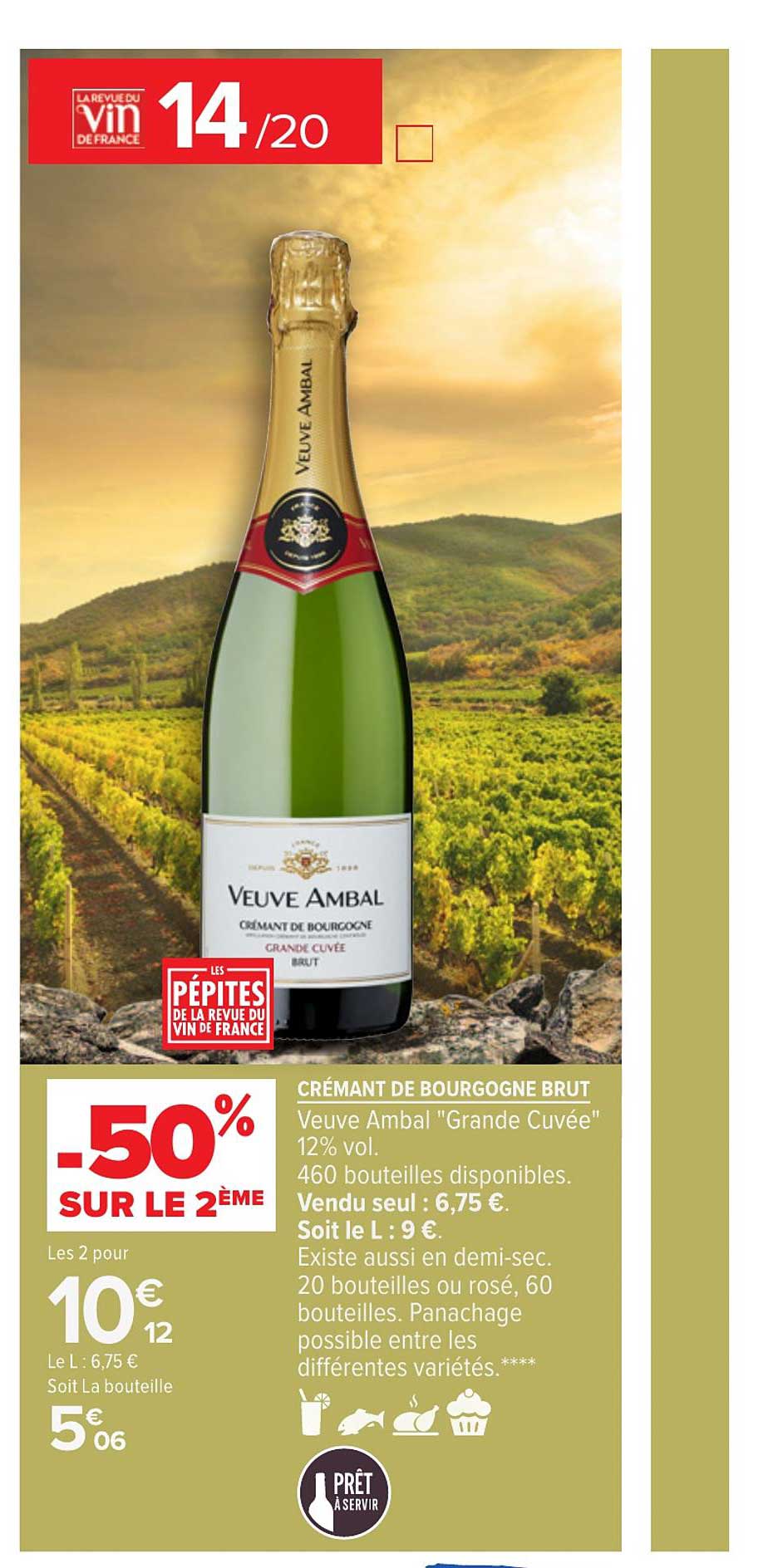 crémant de bourgogne brut veuve ambal grand cuvée 12% vol. -50% sur le 2ème