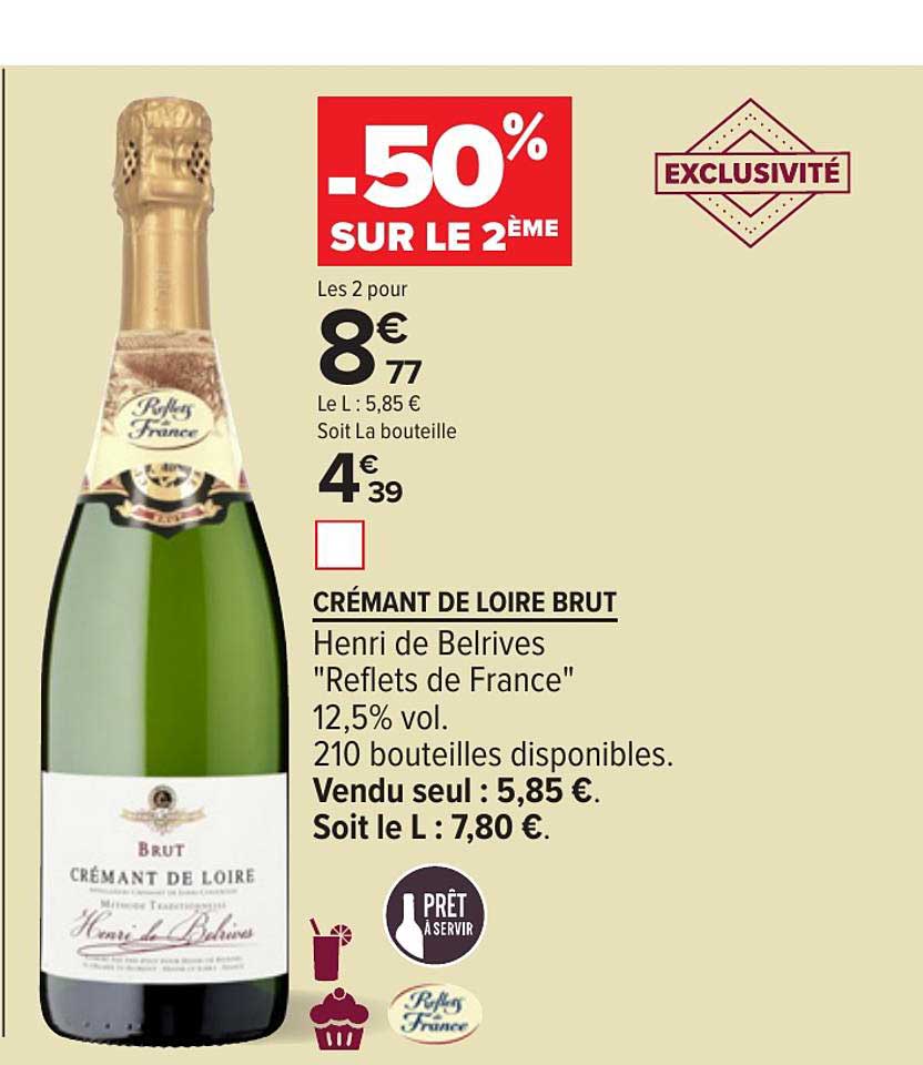 crémant de loire brut henri de belrives reflets de france -50% sur le 2ème