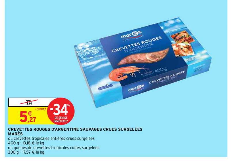 crevettes rouges d'argentine sauvages crues surgelées marès -34% remise immédiate