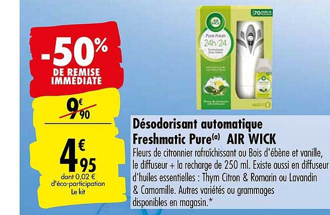 désodorisant automatique freshmatic pure air wick -50% remise immédiate