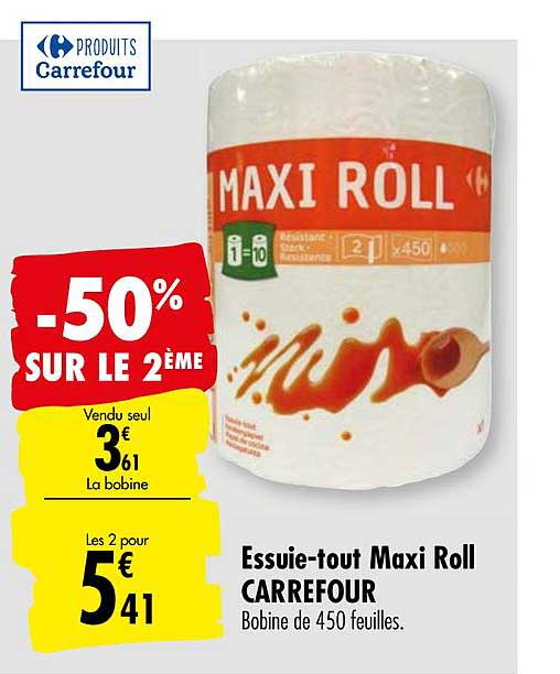 essuie tout maxi roll carrefour -50% sur le 2ème
