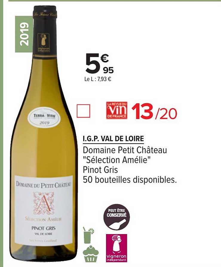i.g.p. val de loire domaine petit château sélection amélie pinot gris