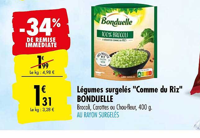 légumes surgelés comme du riz bonduelle -34% remise immédiate