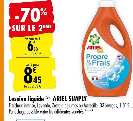 lessive liquide ariel simply -70% sur le 2ème