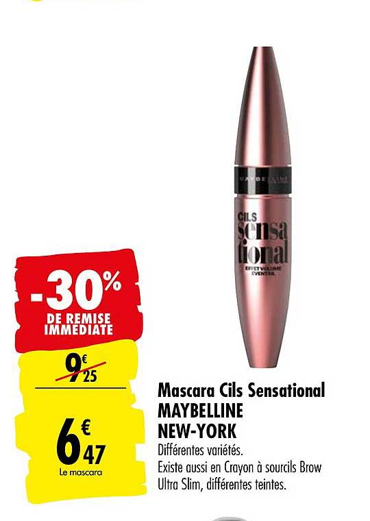 mascara cils sensational maybelline new york -30% remise immédiate